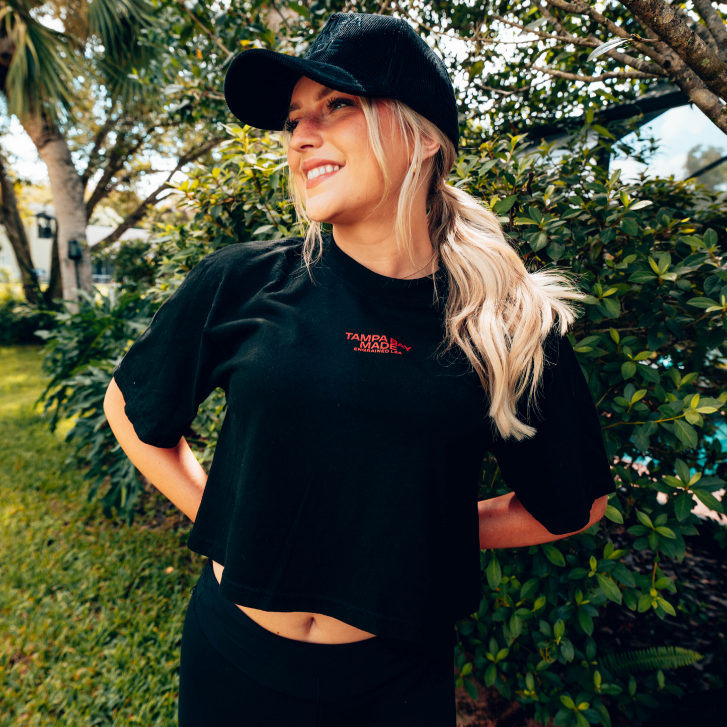 Tampa Bay Made Cropped Staple Tee (Black/Bright Red)