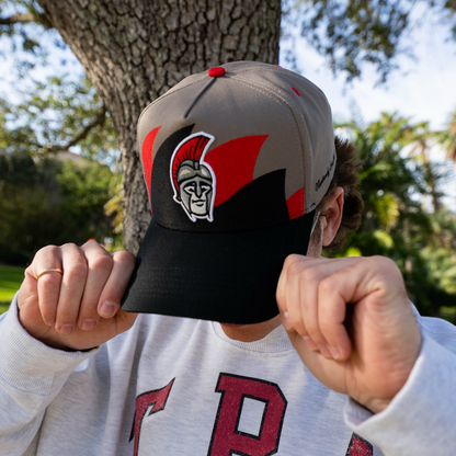 SPARTY Mascot Head Vintage Wave Snapback (Gray/Black/Red)