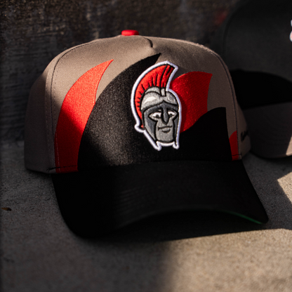 SPARTY Mascot Head Vintage Wave Snapback (Gray/Black/Red)